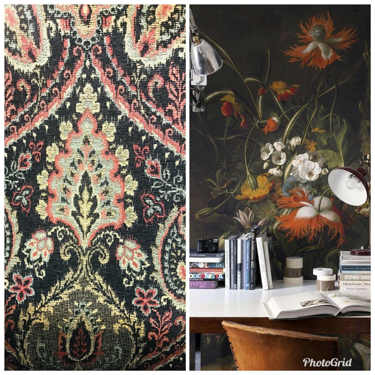 Designer Kilim Rug Inspired Chenille Upholstery Fabric - Black - Fancy Styles Fabric Pierre Frey Lee Jofa Brunschwig & Fils