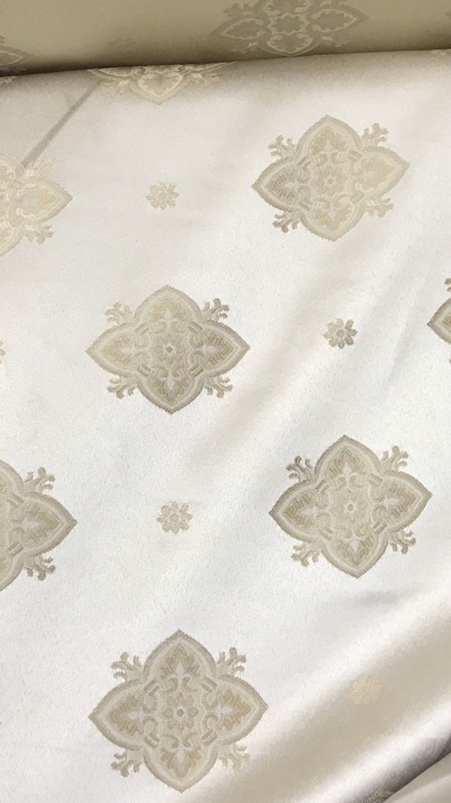 NEW! Designer Brocade Satin Fabric- Tone On Tone Cream- Upholstery Damask - Fancy Styles Fabric Pierre Frey Lee Jofa Brunschwig & Fils
