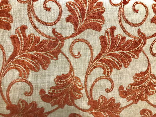 SWATCH 4” X 7” - Burnout Velvet Floral Upholstery Fabric- Burnt Orange Rust Red - Fancy Styles Fabric Pierre Frey Lee Jofa Brunschwig & Fils