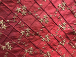 SWATCH 100% Silk Taffeta Embroidered Floral Quilted Motif Fabric - Dark Red - Fancy Styles Fabric Boutique