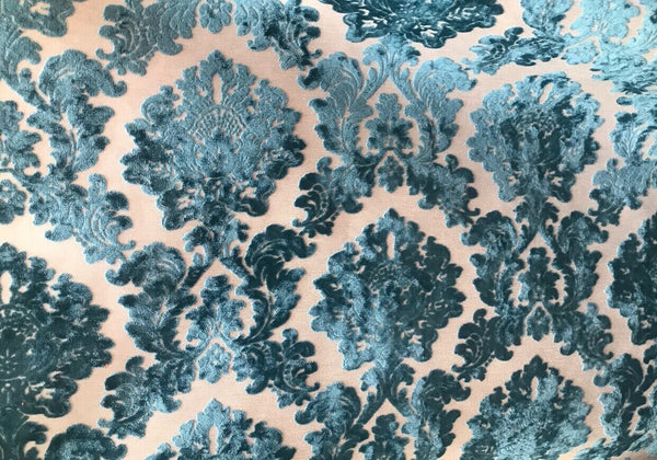 NEW! Duke Gabriel Designer Damask Burnout Chenille Velvet Fabric - Teal Blue - Fancy Styles Fabric Pierre Frey Lee Jofa Brunschwig & Fils