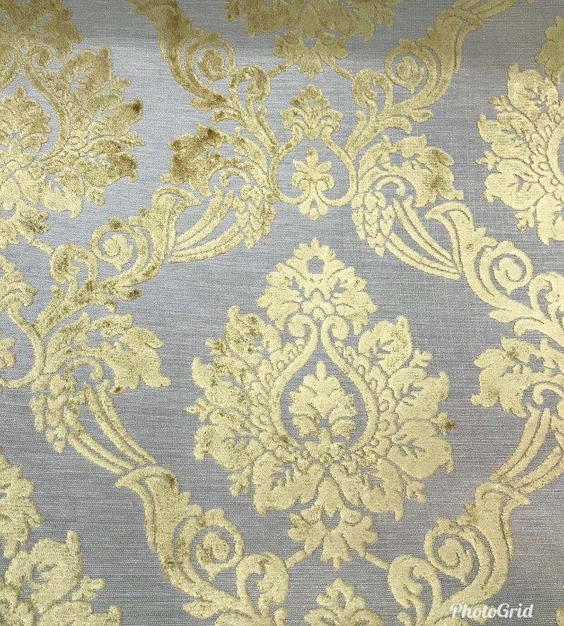 NEW Designer Velvet Chenille Burnout Fabric - Pale Gray And Yellow Upholstery - Fancy Styles Fabric Pierre Frey Lee Jofa Brunschwig & Fils