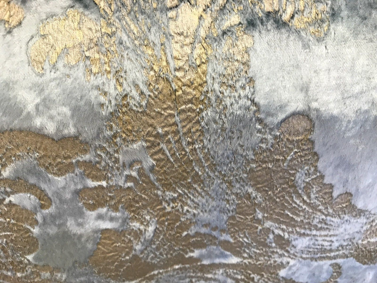 SWATCH- Designer Burnout Antique Inspired Velvet Fabric Eggshell Blue And Gold - Fancy Styles Fabric Pierre Frey Lee Jofa Brunschwig & Fils