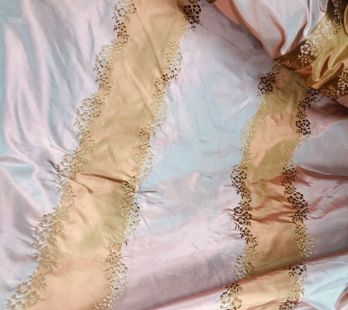 Designer Lady Kristen 100% Silk Taffeta Embroidered Stripe Floral Fabric- Pink & Copper - Fancy Styles Fabric Pierre Frey Lee Jofa Brunschwig & Fils