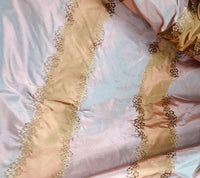 Designer Lady Kristen 100% Silk Taffeta Embroidered Stripe Floral Fabric- Pink & Copper - Fancy Styles Fabric Pierre Frey Lee Jofa Brunschwig & Fils