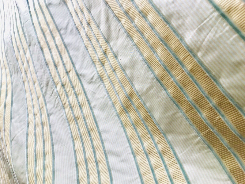 NEW! Designer 100% Silk Taffeta Aqua Velvet Striped Fabric- Rose Gold Aqua - Fancy Styles Fabric Pierre Frey Lee Jofa Brunschwig & Fils