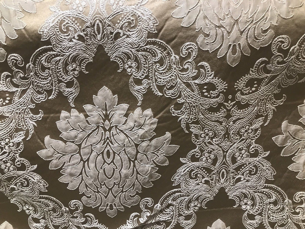 NEW! Gold Taupe Brocade Satin Upholstery Decorating Fabric - Fancy Styles Fabric Boutique