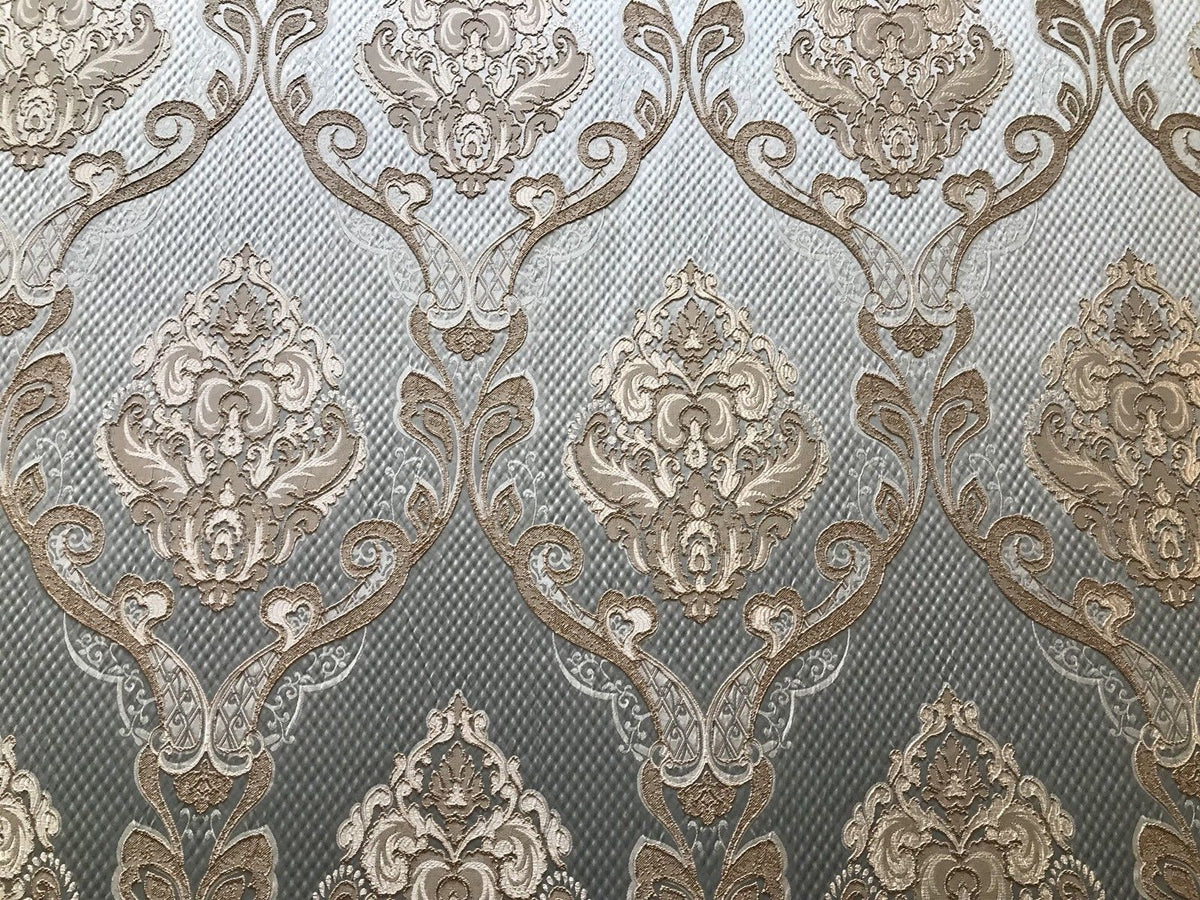 SWATCH Antique Inspired Eggshell Silver Blue Satin Brocade Upholstery Fabric - Fancy Styles Fabric Pierre Frey Lee Jofa Brunschwig & Fils