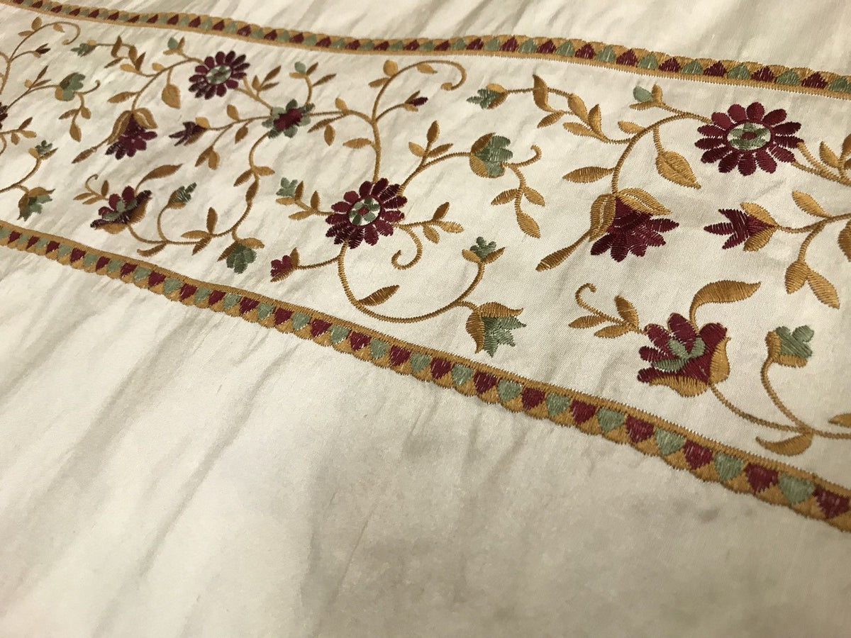 Designer 100% Silk Taffeta Embroidery Fabric - Antique Light Beige Floral - Fancy Styles Fabric Pierre Frey Lee Jofa