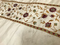 Designer 100% Silk Taffeta Embroidery Fabric - Antique Light Beige Floral - Fancy Styles Fabric Pierre Frey Lee Jofa