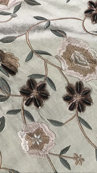 Designer 100% Silk Taffeta & Velvet Flowers Fabric Embroidery- Drapery - Beige - Fancy Styles Fabric Pierre Frey Lee Jofa