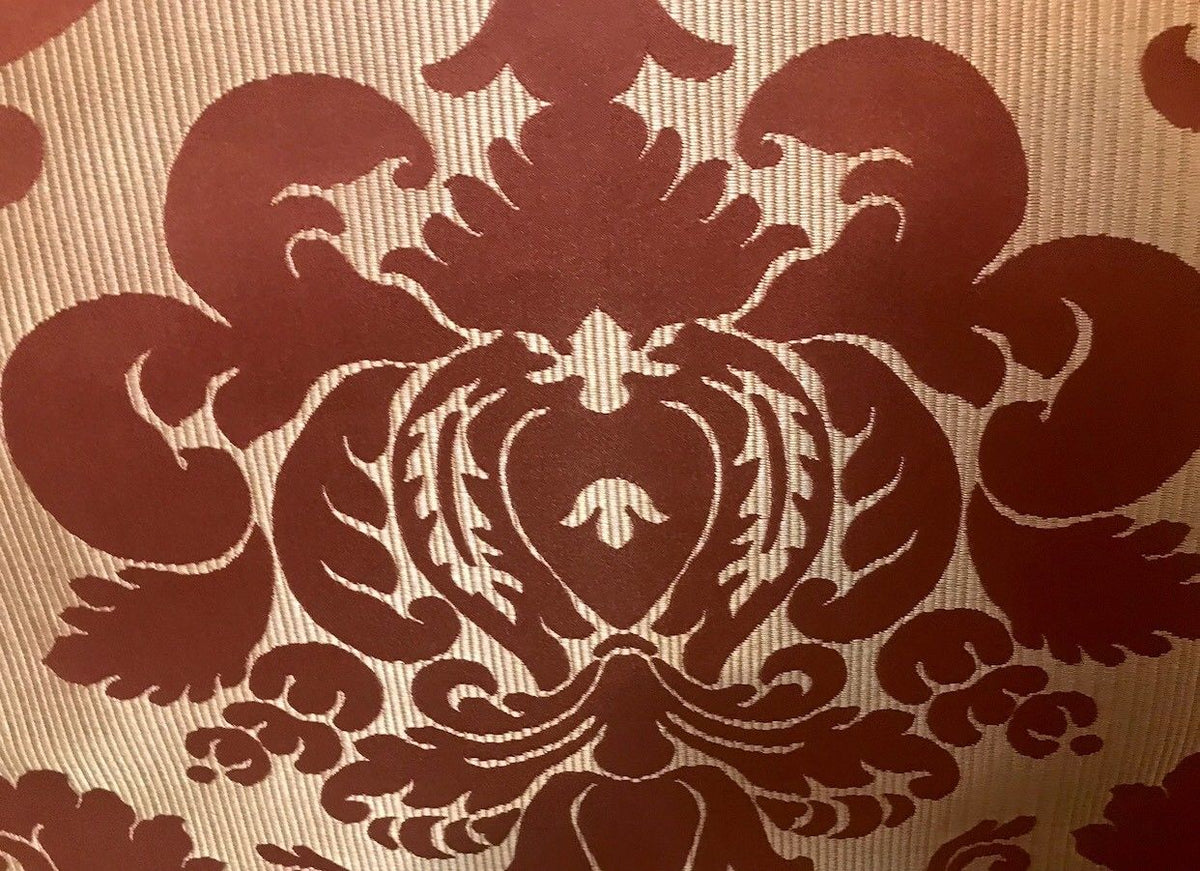 NEW! Designer Brocade Satin Fabric- Dark Rouge and Honey- Upholstery Damask - Fancy Styles Fabric Pierre Frey Lee Jofa Brunschwig & Fils