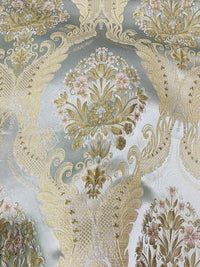 NEW Queen Antionette Novelty Ritz Neoclassical Brocade Damask Floral Satin Fabric - Louis Blue - Fancy Styles Fabric Pierre Frey Lee Jofa Brunschwig & Fils