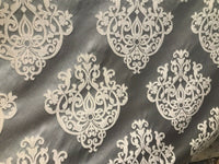 Sir Nathan Designer Brocade Satin Fabric- Charcoal Gray Ivory- Upholstery Damask - Fancy Styles Fabric Pierre Frey Lee Jofa Brunschwig & Fils