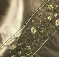 NEW! Lady Margot 100% Silk Dupioni Embroidered Floral Stripes Fabric- Khaki & Green - Fancy Styles Fabric Pierre Frey Lee Jofa Brunschwig & Fils