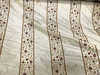 Designer 100% Silk Taffeta Embroidery Fabric - Antique Light Beige Floral - Fancy Styles Fabric Pierre Frey Lee Jofa