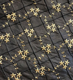 DEAL! Queen Elizabeth 100% Silk Dupioni Embroidered Quilted Floral Fabric- Black Gold - Fancy Styles Fabric Pierre Frey Lee Jofa Brunschwig & Fils