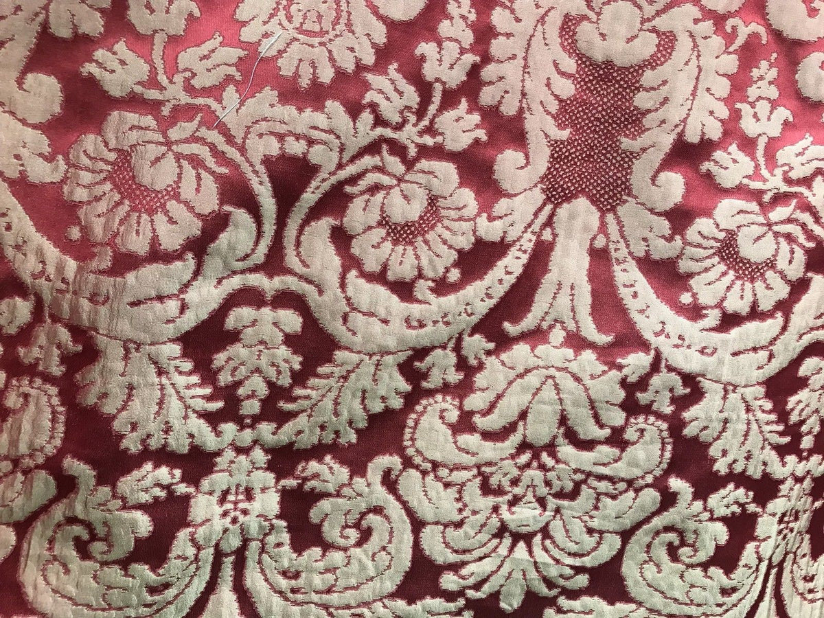 SWATCH- 100% Silk Taffeta Damask Interior Design Fabric - Rouge Red - Fancy Styles Fabric Boutique