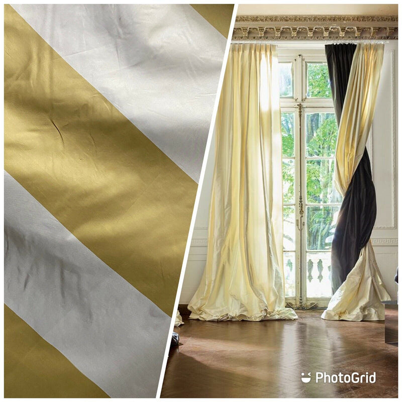 NEW 100% Silk Taffeta Gold & Cream Striped Fabric - Fancy Styles Fabric Pierre Frey Lee Jofa Brunschwig & Fils