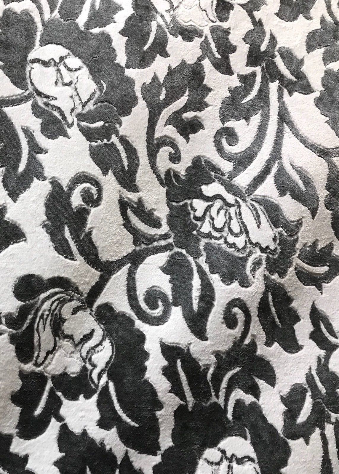 SWATCH Burnout Velvet Upholstery Fabric Floral Charcoal (almost Black) & White - Fancy Styles Fabric Boutique