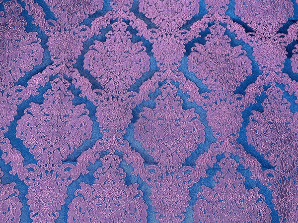 Fat Quarter- Style L- Princess Giselle Designer Damask Satin Drapery Upholstery Fabric - Fuchsia Pink & Navy Blue - Fancy Styles Fabric Pierre Frey Lee Jofa Brunschwig & Fils
