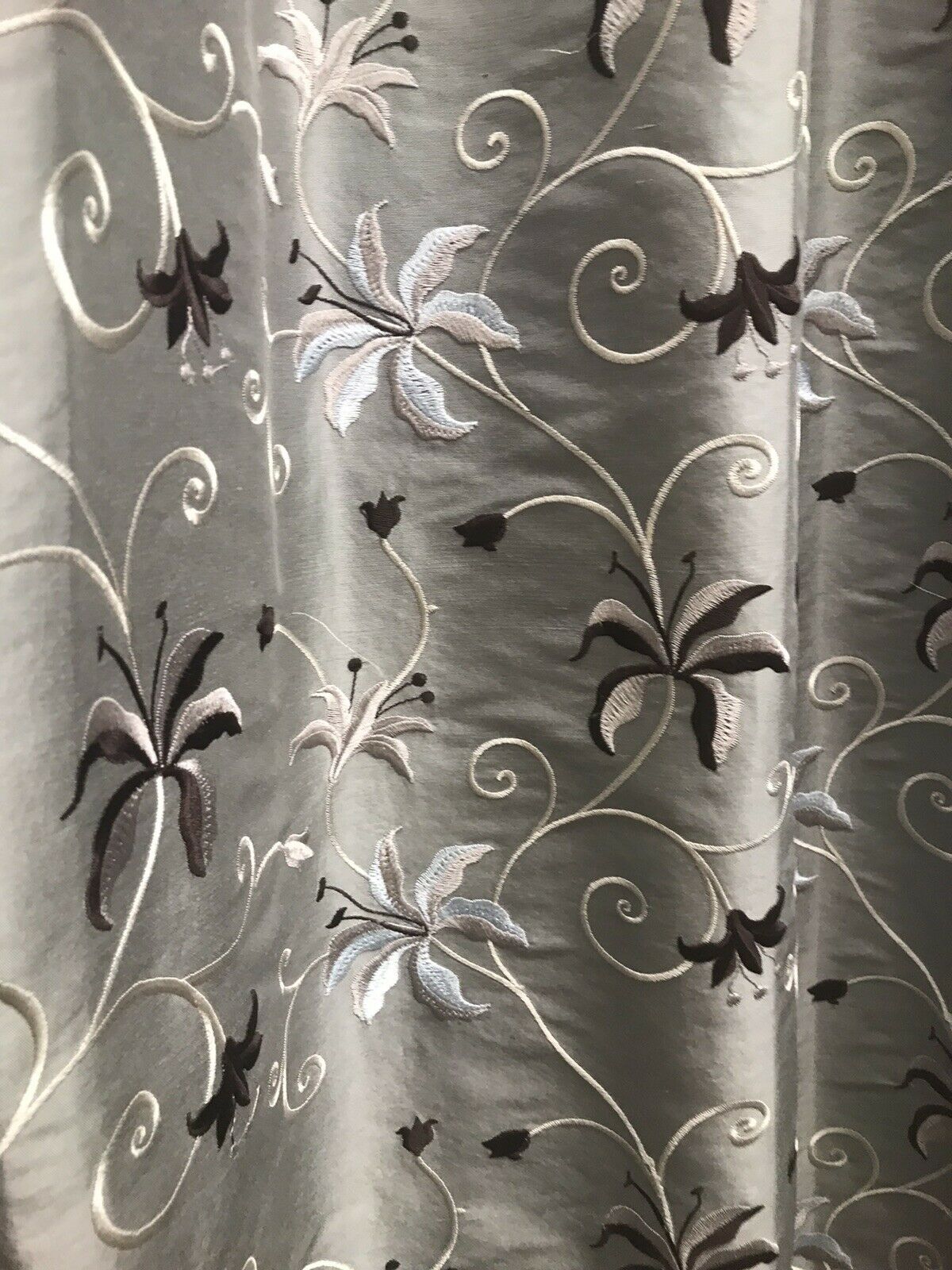 NEW! 100% Silk Embroidered Dupioni Taffeta Fabric - Floral Silver Gray Floral - Fancy Styles Fabric Pierre Frey Lee Jofa Brunschwig & Fils