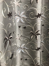 NEW! 100% Silk Embroidered Dupioni Taffeta Fabric - Floral Silver Gray Floral - Fancy Styles Fabric Pierre Frey Lee Jofa Brunschwig & Fils