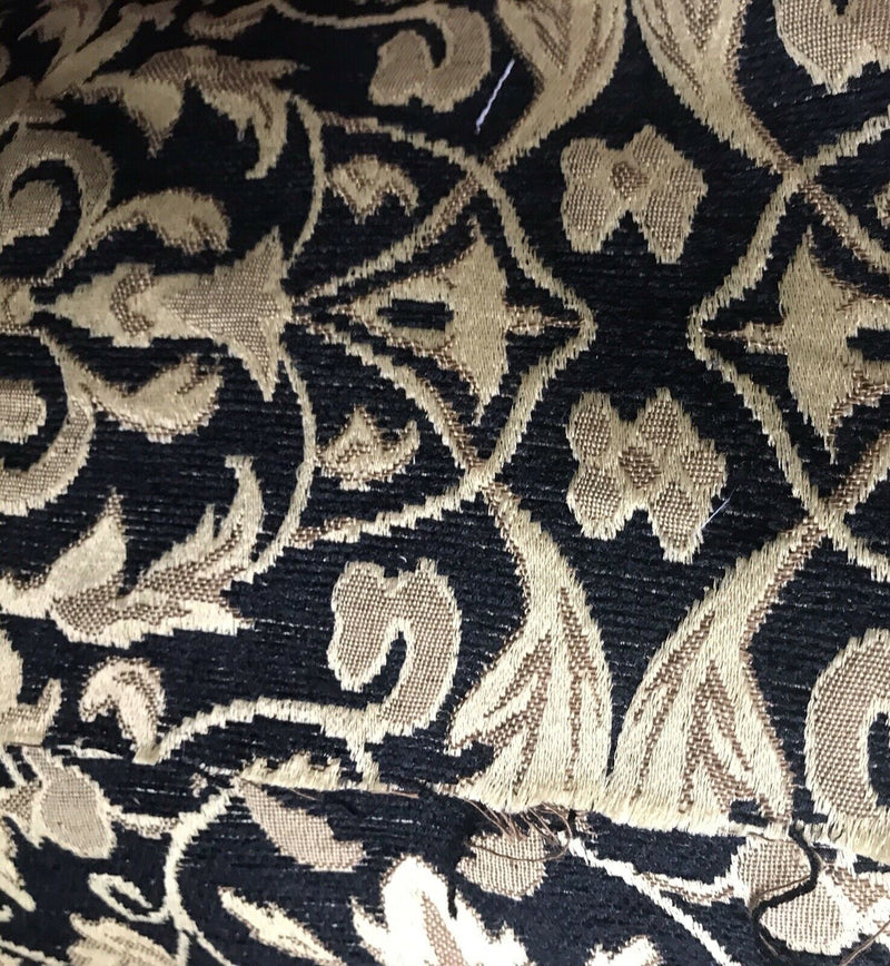 Floral Swirling Metallic Gold on Black Velvet Fabric 5440, by the yard