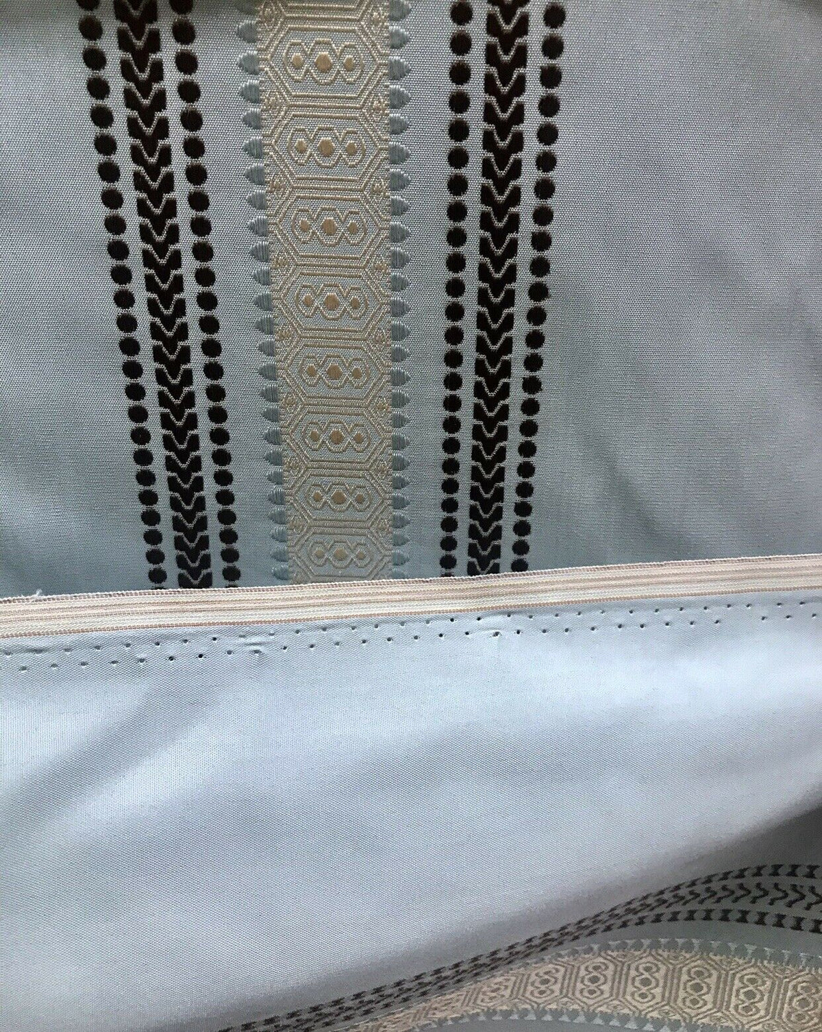 Sir Bradley Designer Brocade Satin Fabric- Pale Blue, Brown, Gold Stripes Neoclassical G1 - Fancy Styles Fabric Pierre Frey Lee Jofa Brunschwig & Fils