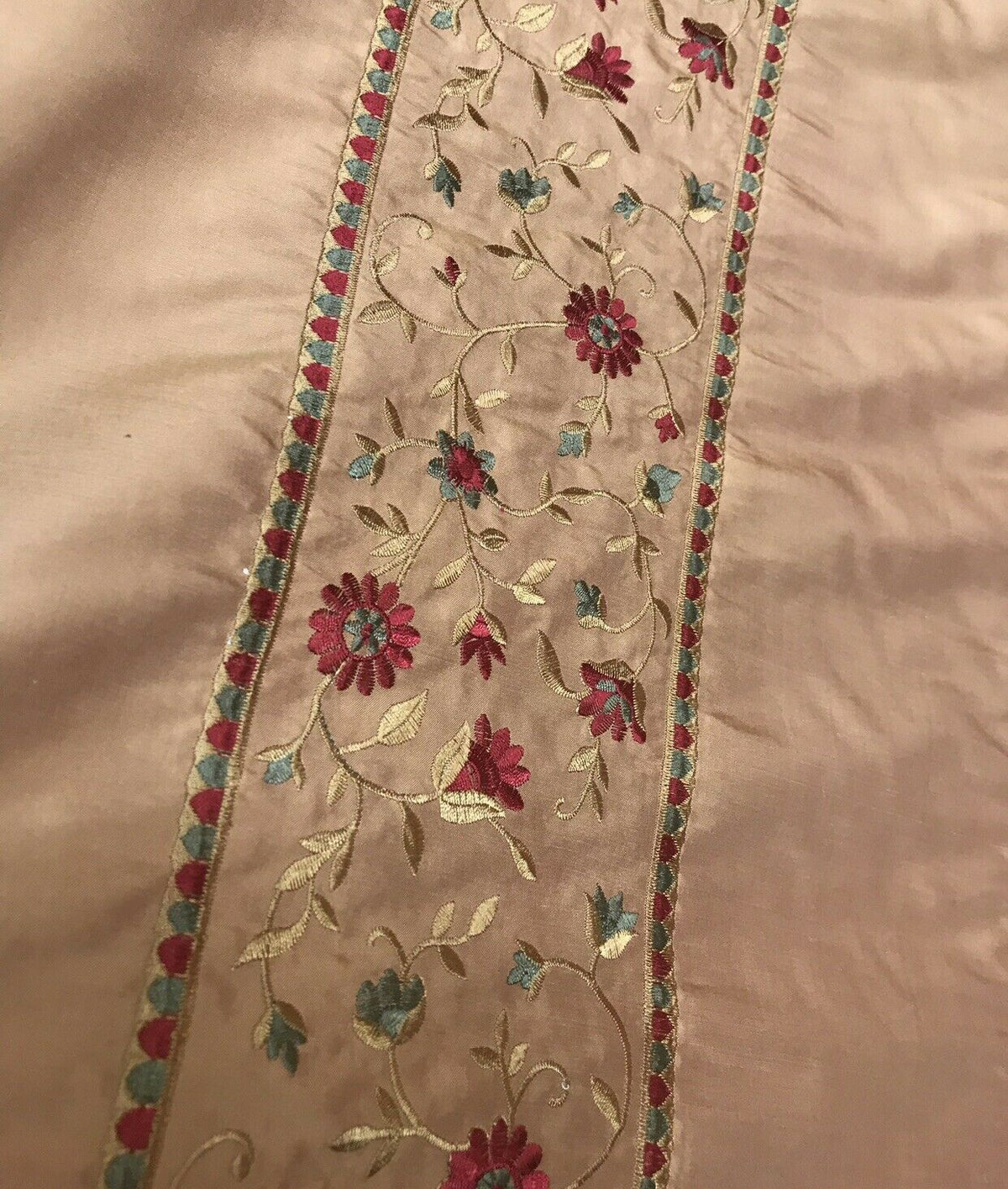 NEW! Lady Margot 100% Silk Dupioni Embroidered Floral Stripes Fabric- Burnt Peach Apricot - Fancy Styles Fabric Pierre Frey Lee Jofa Brunschwig & Fils