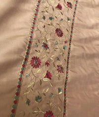 NEW! Lady Margot 100% Silk Dupioni Embroidered Floral Stripes Fabric- Burnt Peach Apricot - Fancy Styles Fabric Pierre Frey Lee Jofa Brunschwig & Fils