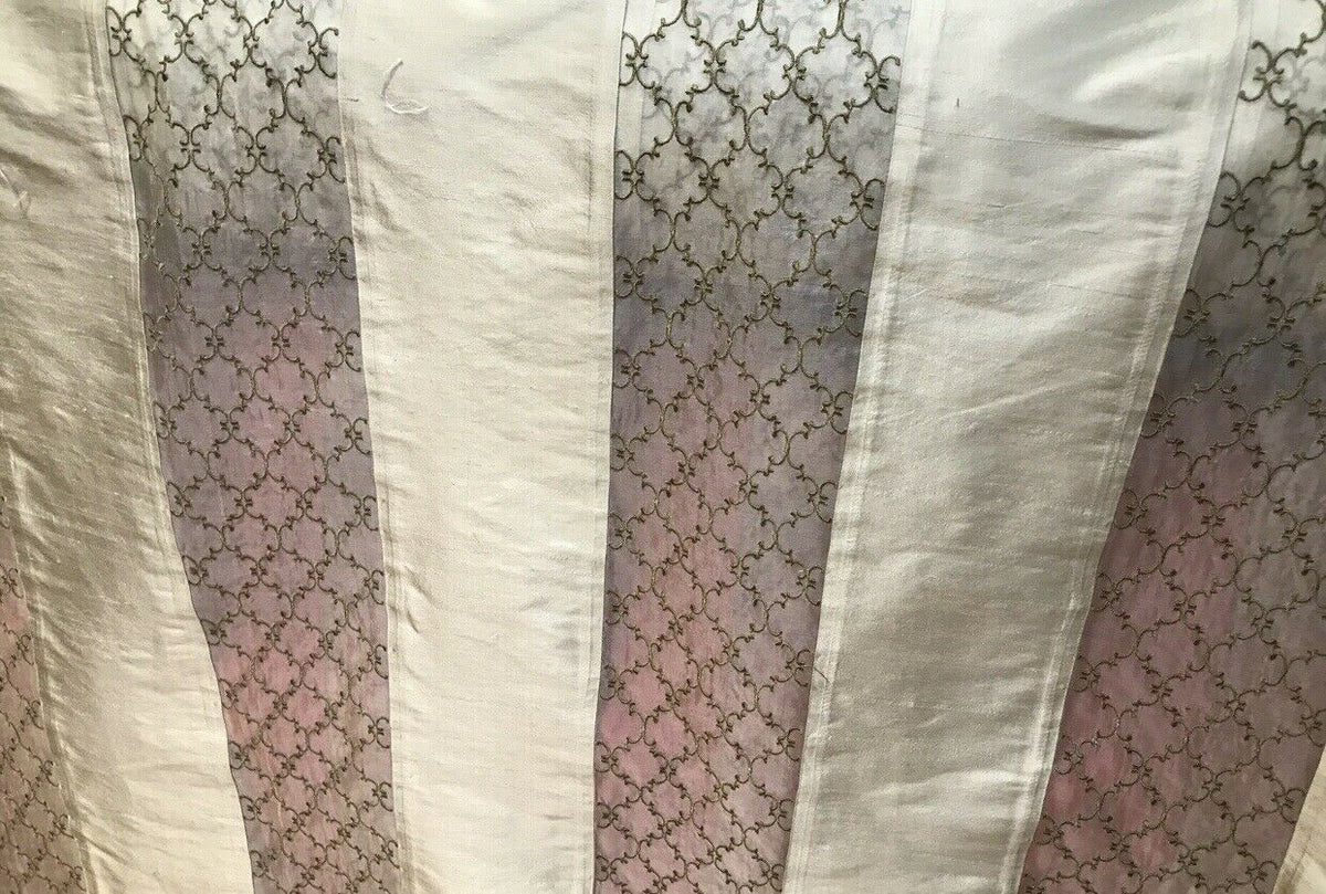 Lady Rachelle 100% Silk Taffeta Striped Drapery Fabric - Pale Green & Clear - Embroidered - Fancy Styles Fabric Pierre Frey Lee Jofa Brunschwig & Fils