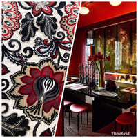 NEW Novelty Belgium Burnout Chenille Velvet Fabric Upholstery- Red Floral - Fancy Styles Fabric Boutique