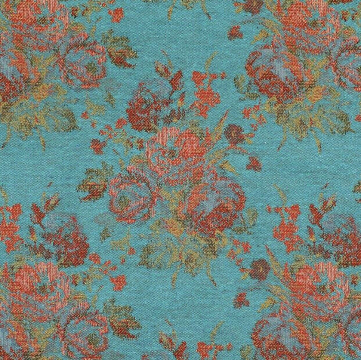 NEW Miss Juniper Designer Floral Needlepoint Inspired Upholstery Fabric- Turquoise & Roses - Fancy Styles Fabric Pierre Frey Lee Jofa Brunschwig & Fils