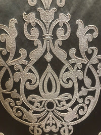 Sir Nathan Designer Brocade Satin Fabric- Charcoal Gray Ivory- Upholstery Damask - Fancy Styles Fabric Pierre Frey Lee Jofa Brunschwig & Fils