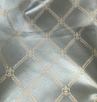 SALE! Designer Brocade Satin Fabric- Antique Silver Blue Rope Design Upholstery - Fancy Styles Fabric Boutique