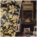 Lady Sorrel Designer Floral Drapery Satin Fabric - Black Gold- Decorating - Fancy Styles Fabric Pierre Frey Lee Jofa Brunschwig & Fils