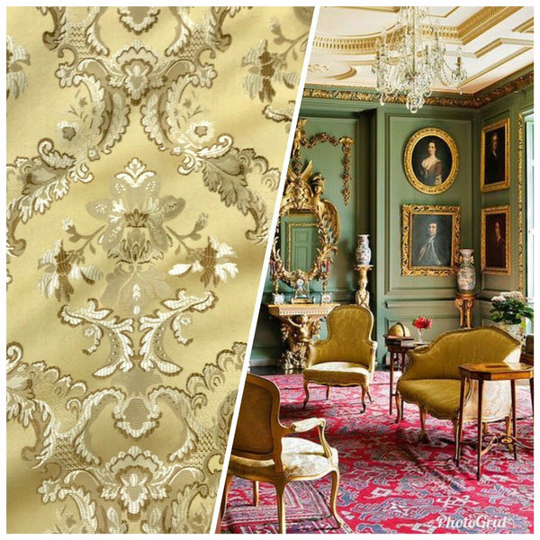 NEW 110” Wide- SALE! Prince Lucas Designer Brocade Jacquard Fabric- Mustard Yellow Gold- Damask - Fancy Styles Fabric Pierre Frey Lee Jofa Brunschwig & Fils