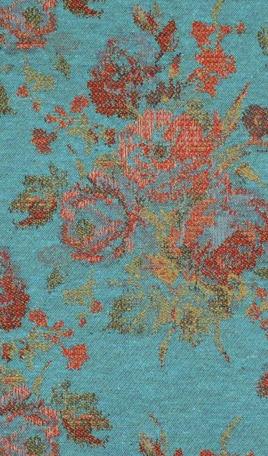 NEW Miss Juniper Designer Floral Needlepoint Inspired Upholstery Fabric- Turquoise & Roses - Fancy Styles Fabric Pierre Frey Lee Jofa Brunschwig & Fils