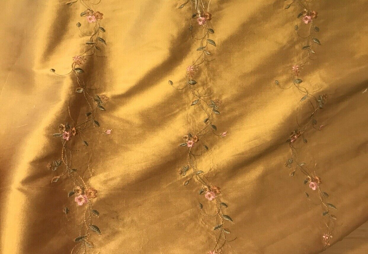 NEW! Duchess Rowena 100% Silk Dupioni Embroidery Floral Fabric- Copper Gold - Fancy Styles Fabric Pierre Frey Lee Jofa Brunschwig & Fils