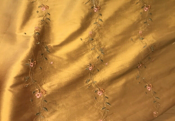 NEW! Duchess Rowena 100% Silk Dupioni Embroidery Floral Fabric- Copper Gold - Fancy Styles Fabric Pierre Frey Lee Jofa Brunschwig & Fils