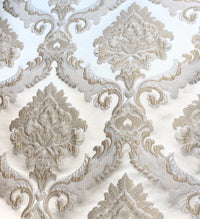 SWATCH Designer Brocade Satin Fabric - Taupe Ivory Floral Upholstery Damask - Fancy Styles Fabric Boutique