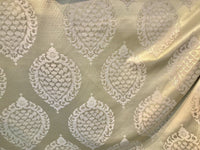 Designer Brocade Satin Fabric- Antique Cream And Gold Damask Decorating - Fancy Styles Fabric Pierre Frey Lee Jofa