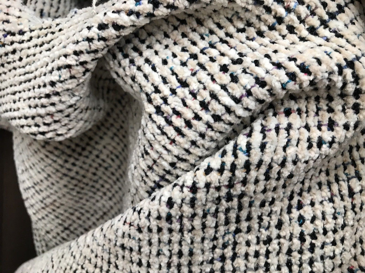 SALE! Designer Chunky Chenille Fabric - White With Color Yarns- Upholstery - Fancy Styles Fabric Pierre Frey Lee Jofa Brunschwig & Fils