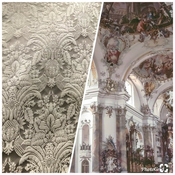 NEW! Prince Caspian 100% Silk Taffeta Interior Design Fabric Damask Brocade Silver-Taupe - Fancy Styles Fabric Pierre Frey Lee Jofa Brunschwig & Fils