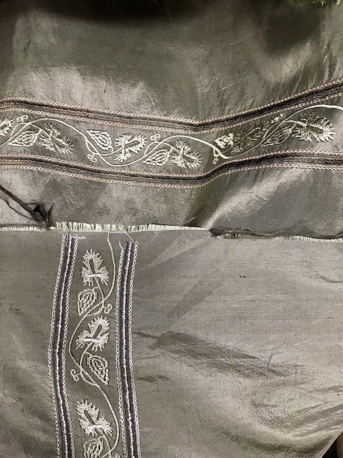 SALE! 100% Silk Taffeta Drapery Embroidery Fabric - Khaki Green Striped - Fancy Styles Fabric Boutique