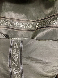 SALE! 100% Silk Taffeta Drapery Embroidery Fabric - Khaki Green Striped - Fancy Styles Fabric Boutique
