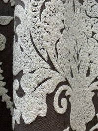 NEW! Princess Layla Designer Linen Inspired Damask Drapery Fabric- Charcoal Gray & White - Fancy Styles Fabric Pierre Frey Lee Jofa Brunschwig & Fils