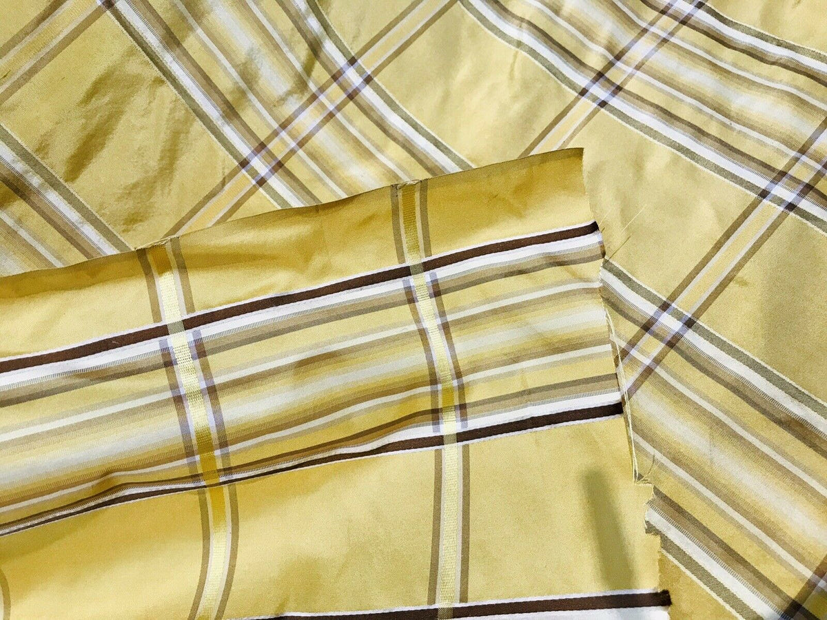 NEW Designer 100% Silk Taffeta Plaid Tartan Fabric- Yellow BY The Yard - Fancy Styles Fabric Pierre Frey Lee Jofa Brunschwig & Fils