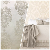 NEW Lady Alison Designer Satin Damask Brocade Upholstery Drapery Fabric - Cream Ivory - Fancy Styles Fabric Pierre Frey Lee Jofa Brunschwig & Fils